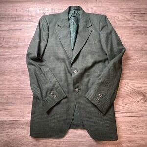 Van Cort Blazer Mens 40 Green Plaid Vintage Two Button Sport Coat Dark Academia